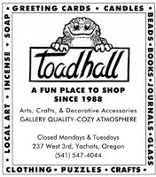 Toad Hall Business Card, Yachats, OR